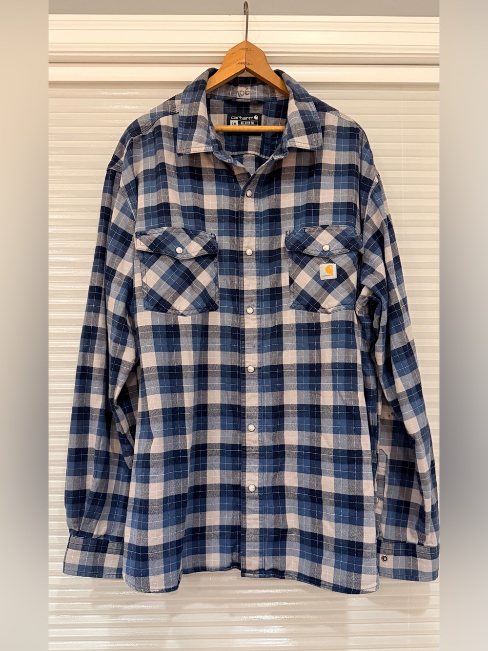 Carhartt Blue and White Plaid Button-Up Work Shirt
